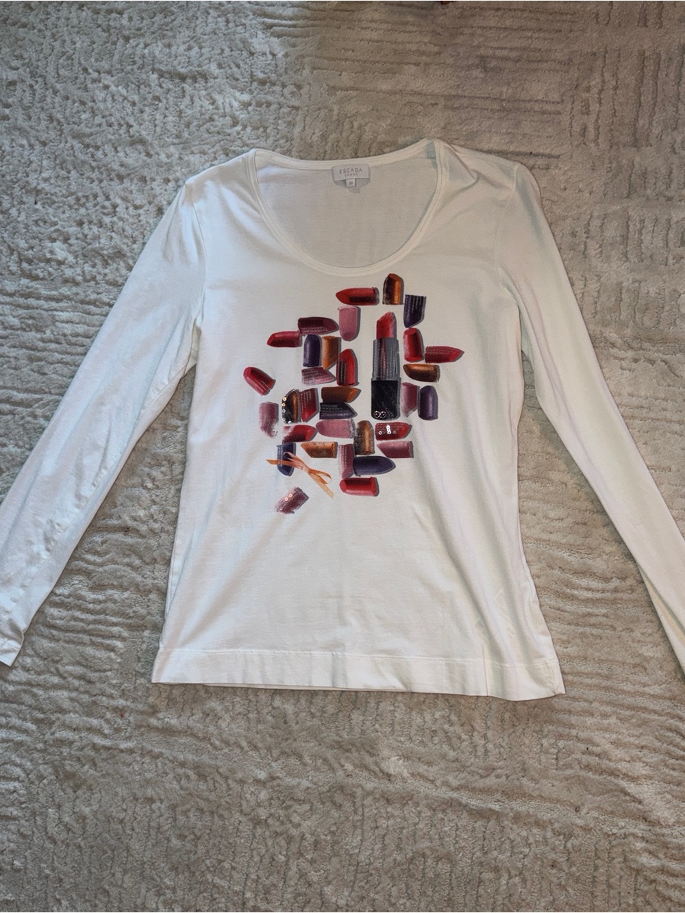 Escada Sport White Long-Sleeve Lipstick Graphic Tee